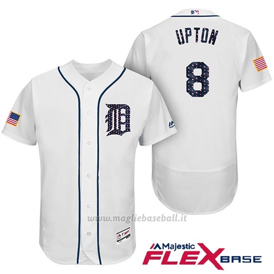 Maglia Baseball Uomo Detroit Tigers 2017 Estrellas y Rayas Justin Upton Bianco Flex Base